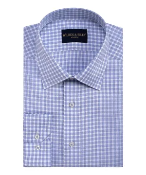 Tailored Fit Blue Spread Collar Non-Iron Queens oxford Check Dress Shirt