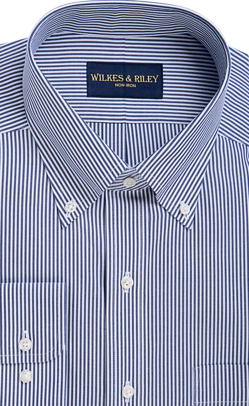 Tailored fit British Navy Stripe Button-Down Collar Non-Iron Pinpoint Oxford Dress Shirt
