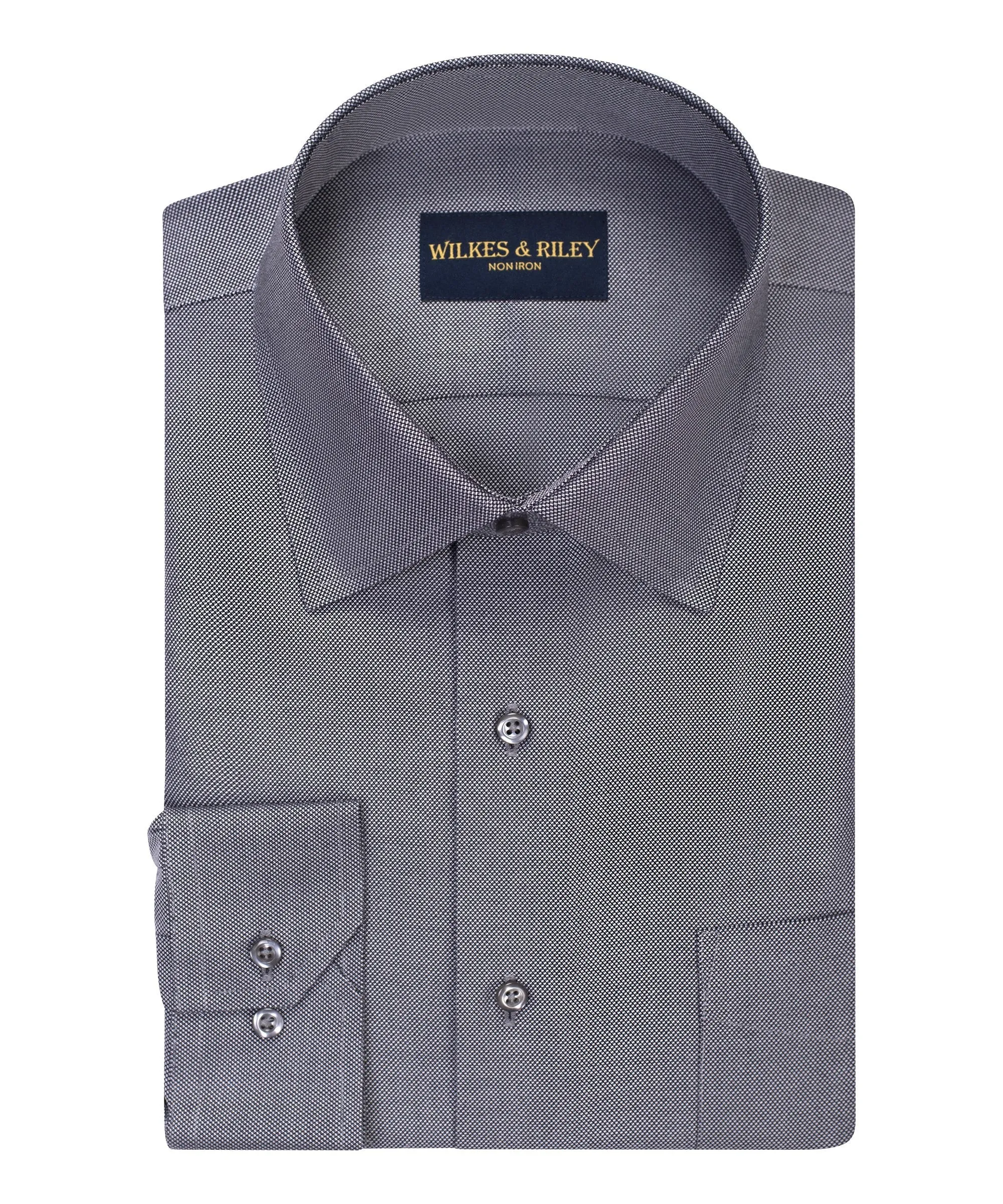Tailored Fit Charcoal Spread Collar Non-Iron Queens Oxford Dress Shirt