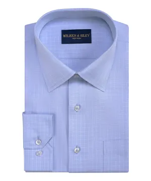 Tailored Fit Light Blue Ground Grid Spread Collar Non-Iron Pinpoint Oxford Dress Shirt