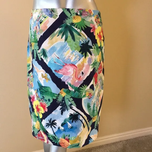 TALBOTS | Tropical Print A-Line Canvas Skirt