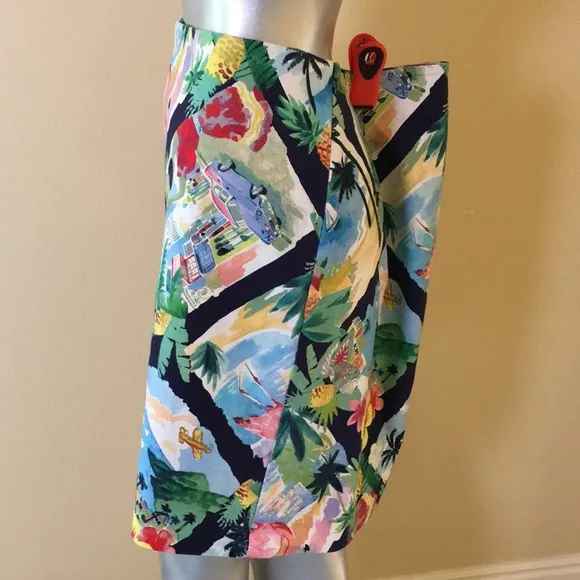 TALBOTS | Tropical Print A-Line Canvas Skirt