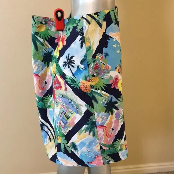 TALBOTS | Tropical Print A-Line Canvas Skirt