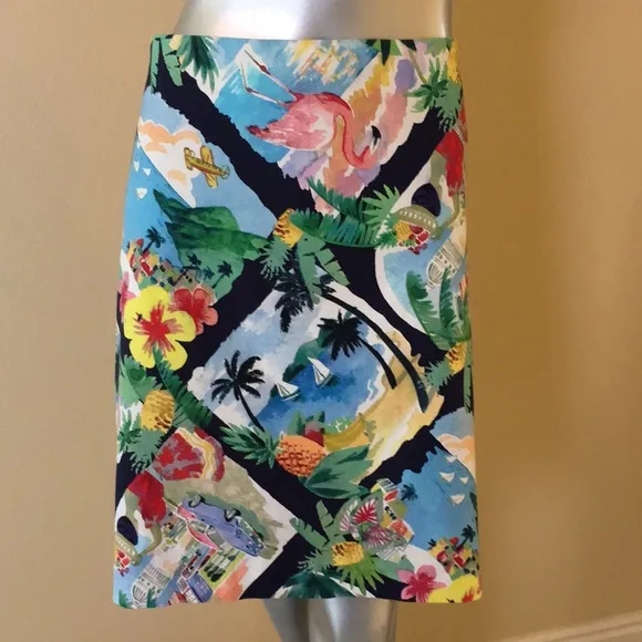 TALBOTS | Tropical Print A-Line Canvas Skirt