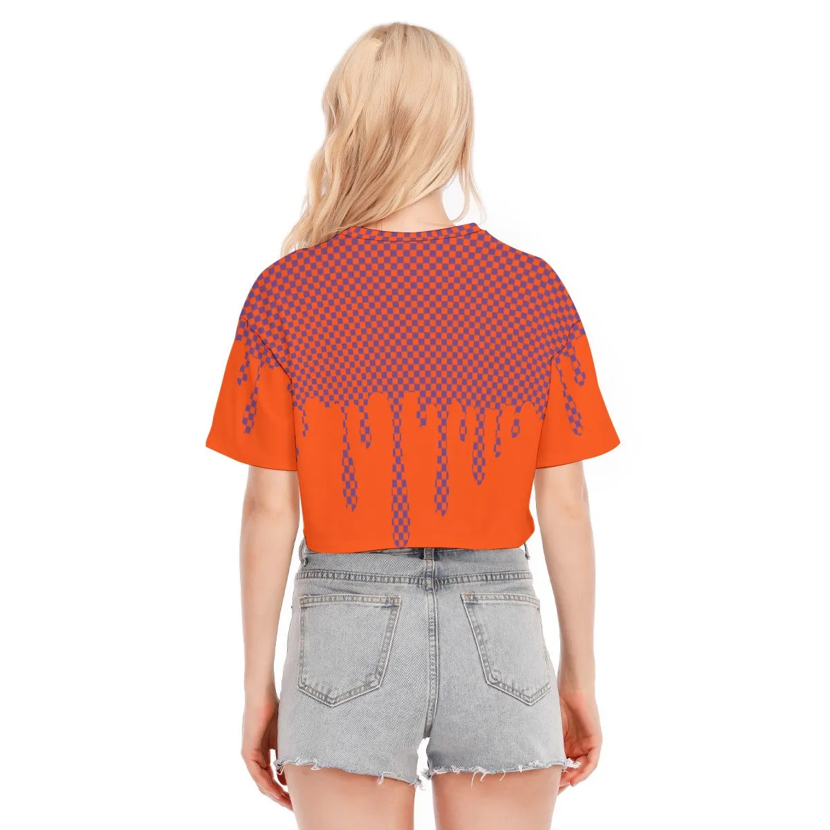 Tangerine Drippy Checker Crop Top