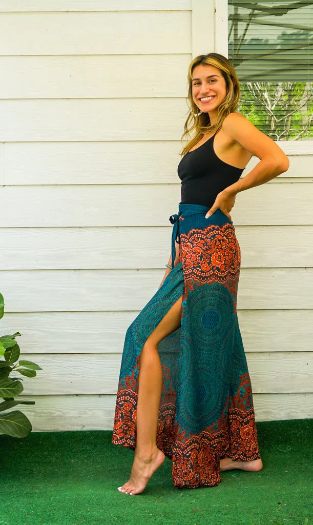 Teal Sunset Mandala Palazzo Wrap Pants