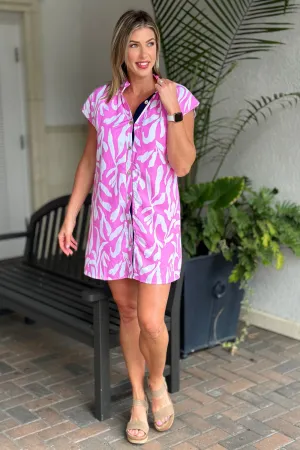 THML Charleston Abstract Print Button Down Dress-Pink