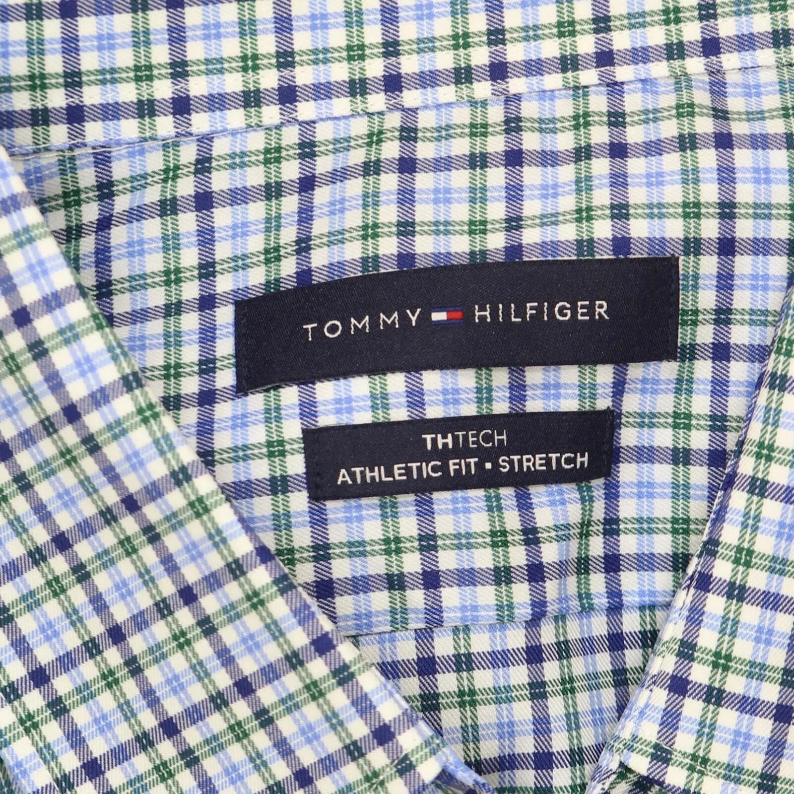 Tommy Hilfiger No Tuck It Athletic Fit Stretch Oxford Dress Shirt Blue Green L
