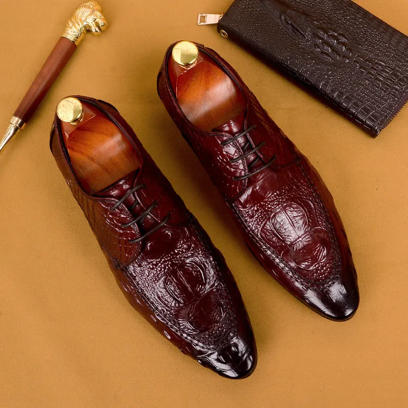 Top Layer Cowhide Men's Leather Shoes British Business Dress Leather Shoes Genuine Cowhide Pointed Crocodile Pattern Casual Men's Shoes89131