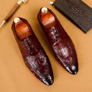 Top Layer Cowhide Men's Leather Shoes British Business Dress Leather Shoes Genuine Cowhide Pointed Crocodile Pattern Casual Men's Shoes89131