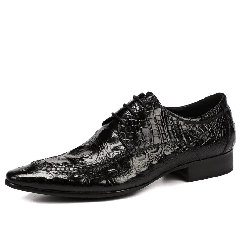Top Layer Cowhide Men's Leather Shoes British Business Dress Leather Shoes Genuine Cowhide Pointed Crocodile Pattern Casual Men's Shoes89131