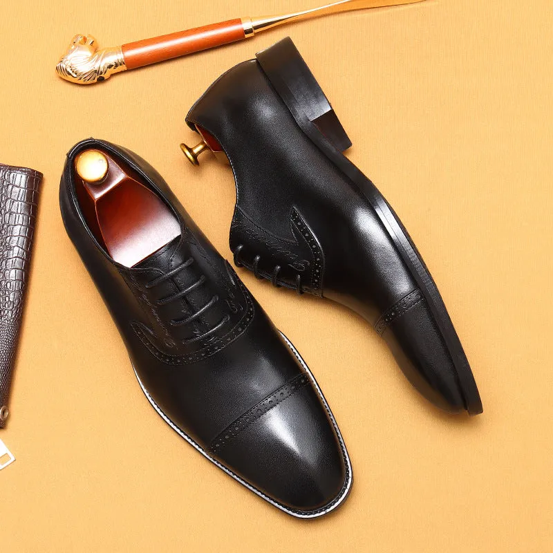 Top Layer Cowhide Men's Leather Shoes Men's Leather Shoes Genuine Leather Formal Business Oxford Shoes Top Layer Cowhide British Men's Shoes96111