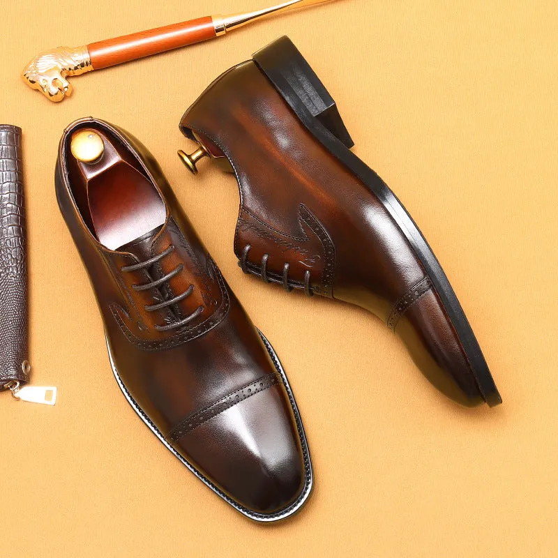 Top Layer Cowhide Men's Leather Shoes Men's Leather Shoes Genuine Leather Formal Business Oxford Shoes Top Layer Cowhide British Men's Shoes96111