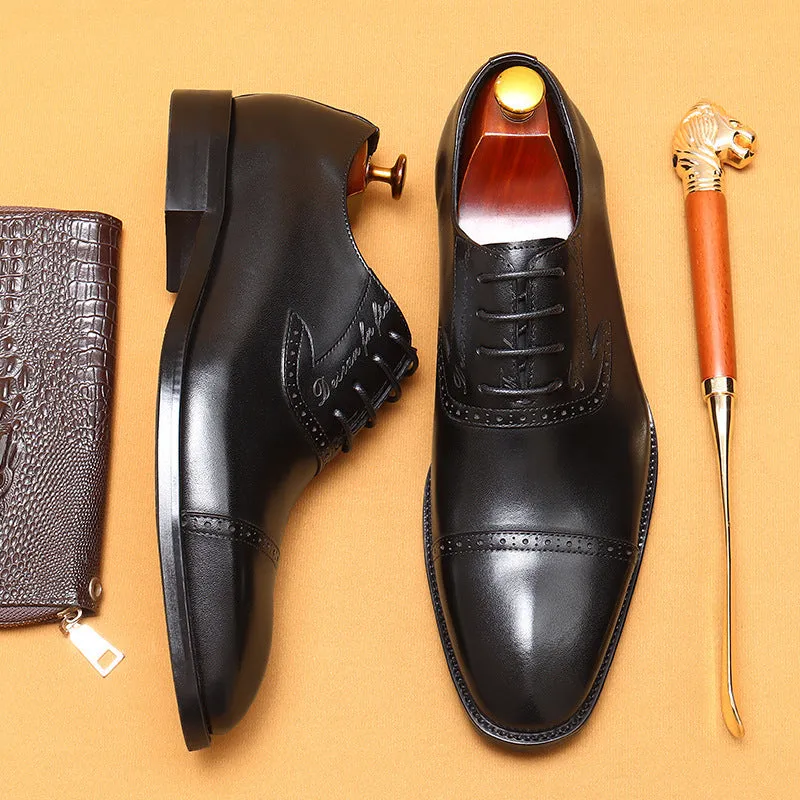 Top Layer Cowhide Men's Leather Shoes Men's Leather Shoes Genuine Leather Formal Business Oxford Shoes Top Layer Cowhide British Men's Shoes96111