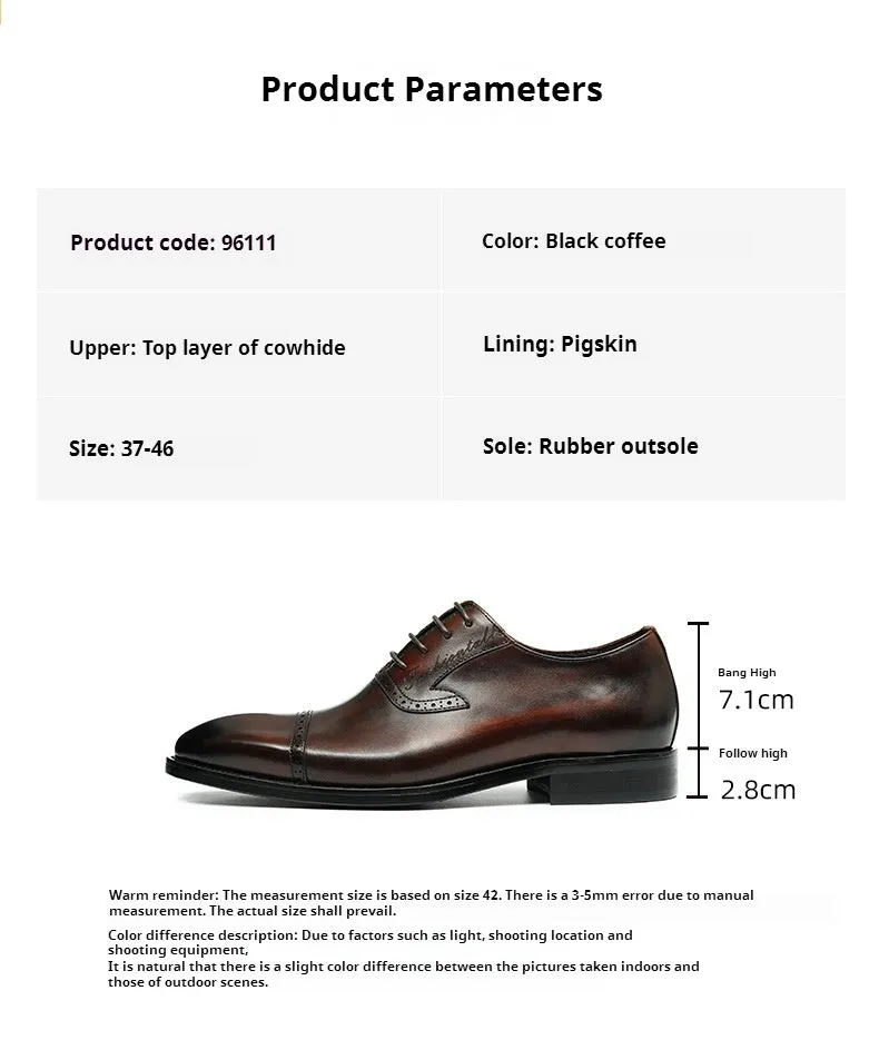 Top Layer Cowhide Men's Leather Shoes Men's Leather Shoes Genuine Leather Formal Business Oxford Shoes Top Layer Cowhide British Men's Shoes96111