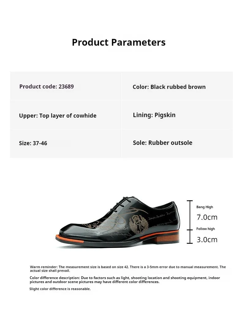 Top Layer Cowhide Men's Leather Shoes Men's Shoes Patent Leather Glossy Leather Shoes Real Cowhide British Style Carving Business Formal Wear Shoes23689