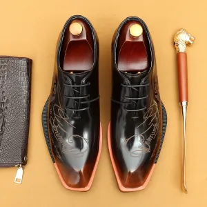 Top Layer Cowhide Men's Leather Shoes Men's Shoes Patent Leather Glossy Leather Shoes Real Cowhide British Style Carving Business Formal Wear Shoes23689