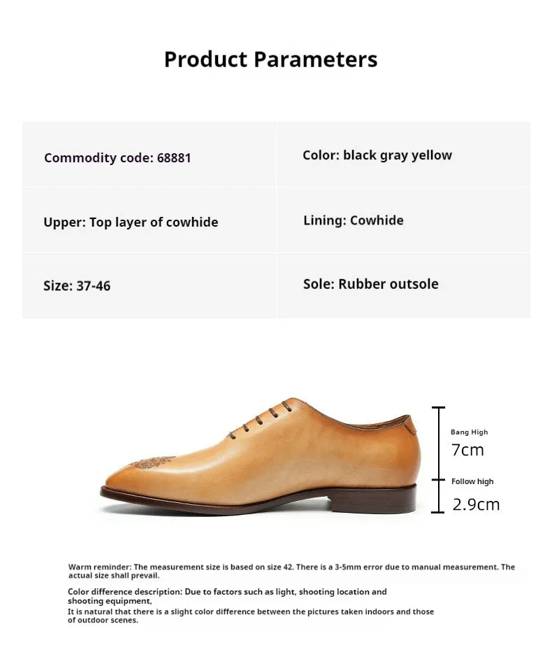 Top Layer Cowhide Men's Leather Shoes Pointed Leather Shoes Men's Genuine Leather England Style Carved Business Formal Wear Oxford Shoes an Entire Cowhide Men's Shoes68881