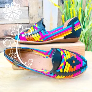 Traditional Flat Panchitos - Black with Multicolor