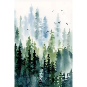 Treeline by Katrina Pete - Wrapped Canvas Painting Print Kelly Clarkson Home Frame Color: Gold Size: 48" H x 32" W   Format: Framed Print with Mat
