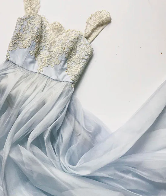 Unique sweetheart lace chiffon long prom dress, lace evening dress