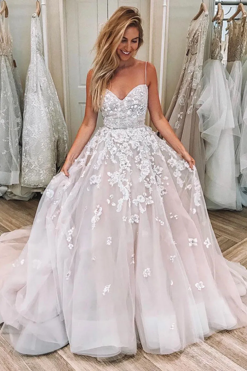 Unique sweetheart tulle lace long prom dress, tulle evening dress
