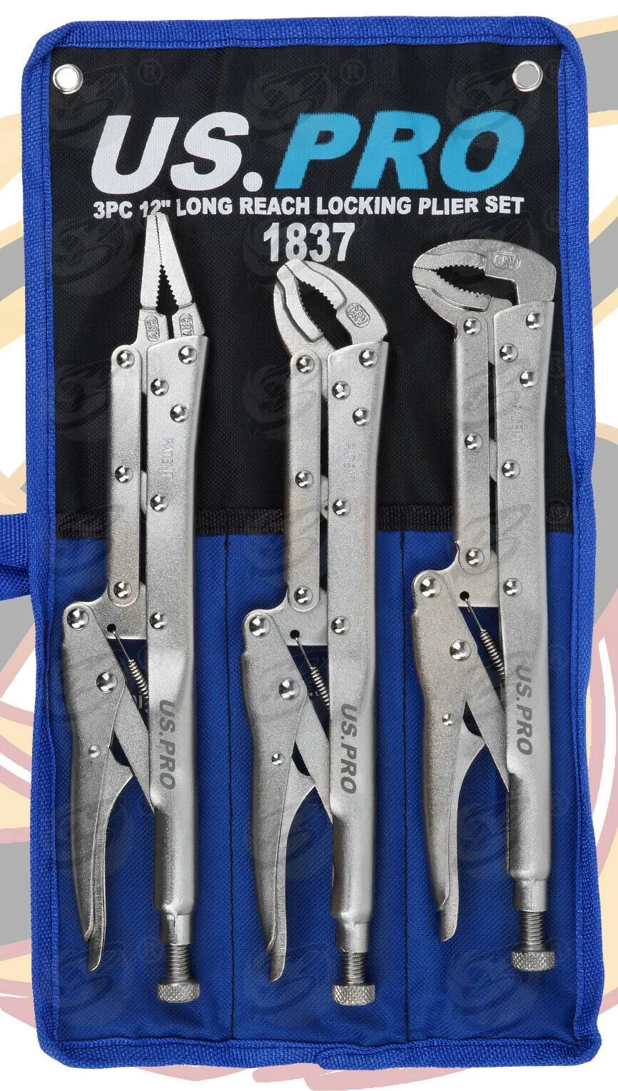 US PRO 3PCS 12" LONG REACH LOCKING PLIERS