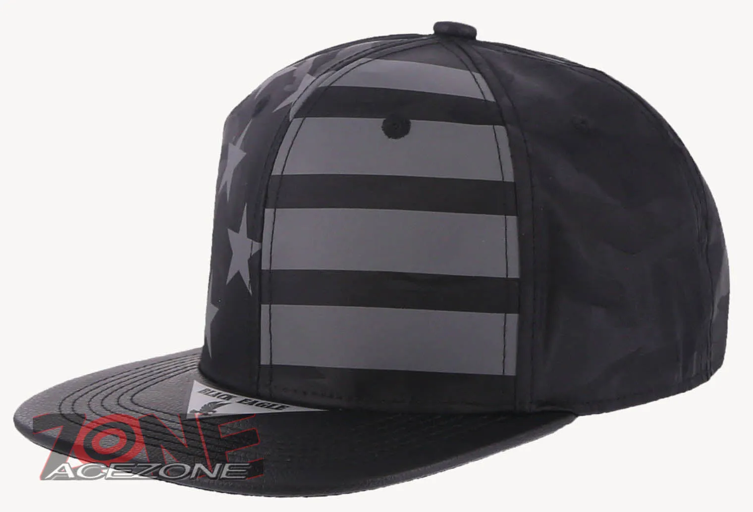 USA FLAG STAR FAUX LEATHER VISOR FLAT BILL BASEBALL CAP HAT CAMOUFLAGE BLACK