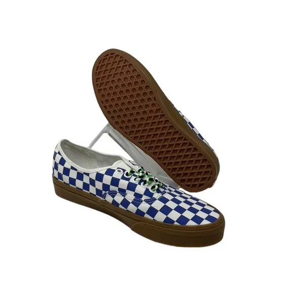 VANS Authentic Shoe Men's Check Sneaker Skate Low Canvas Blue White VN0009PVY6Z