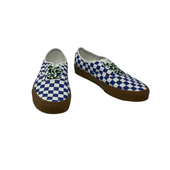 VANS Authentic Shoe Men's Check Sneaker Skate Low Canvas Blue White VN0009PVY6Z
