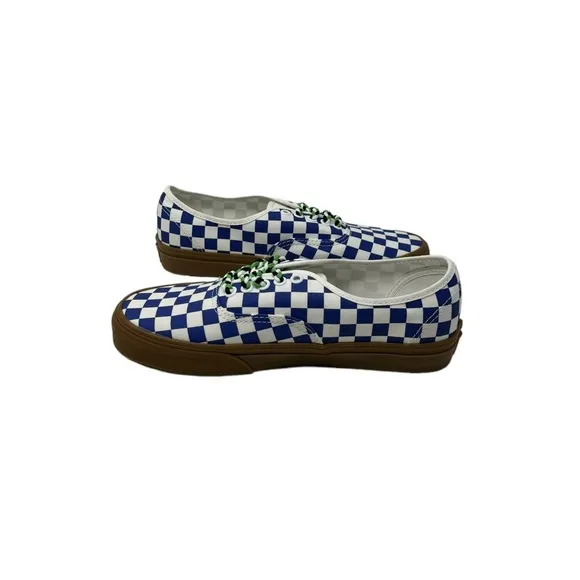 VANS Authentic Shoe Men's Check Sneaker Skate Low Canvas Blue White VN0009PVY6Z