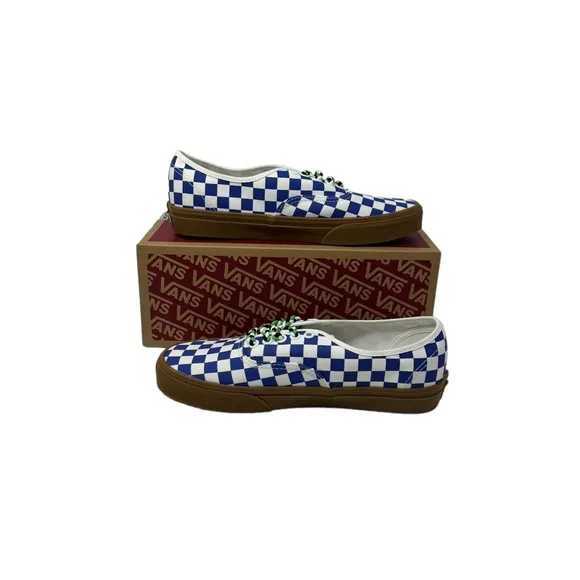 VANS Authentic Shoe Men's Check Sneaker Skate Low Canvas Blue White VN0009PVY6Z