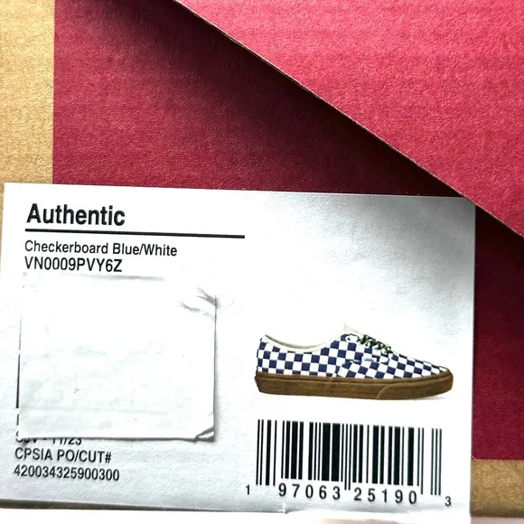 VANS Authentic Shoe Men's Check Sneaker Skate Low Canvas Blue White VN0009PVY6Z