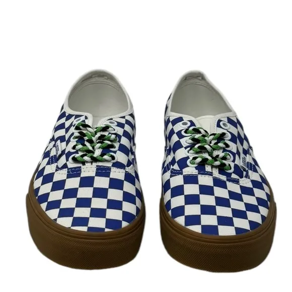 VANS Authentic Shoe Men's Check Sneaker Skate Low Canvas Blue White VN0009PVY6Z