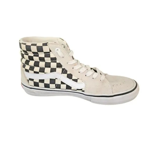 Vans Pro Sk8 Hi Checkerboard Shoes Suede Men 8 WHITE 40.5 Off the Wall H…