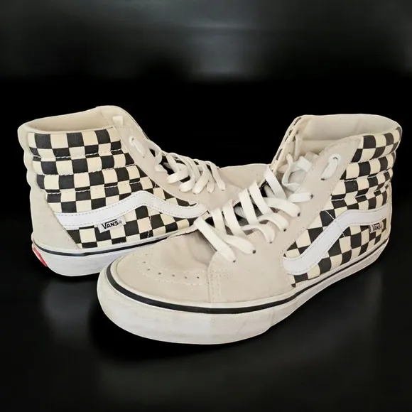 Vans Pro Sk8 Hi Checkerboard Shoes Suede Men 8 WHITE 40.5 Off the Wall H…