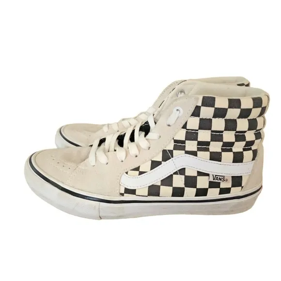 Vans Pro Sk8 Hi Checkerboard Shoes Suede Men 8 WHITE 40.5 Off the Wall H…
