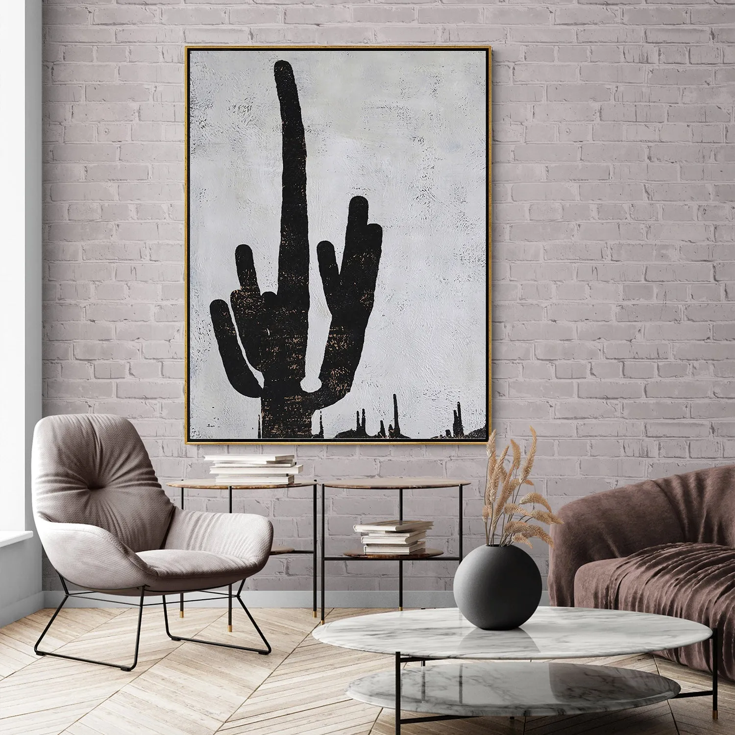 Vertical Minimalist Cactus Painting H259V
