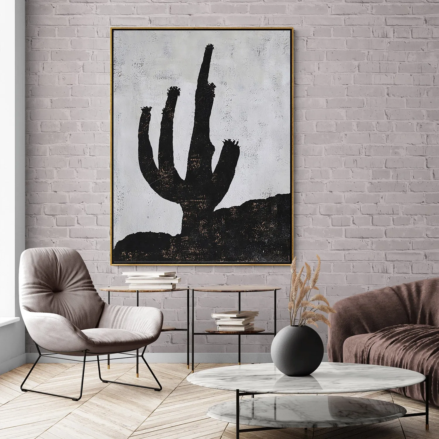 Vertical Minimalist Cactus Painting H262V