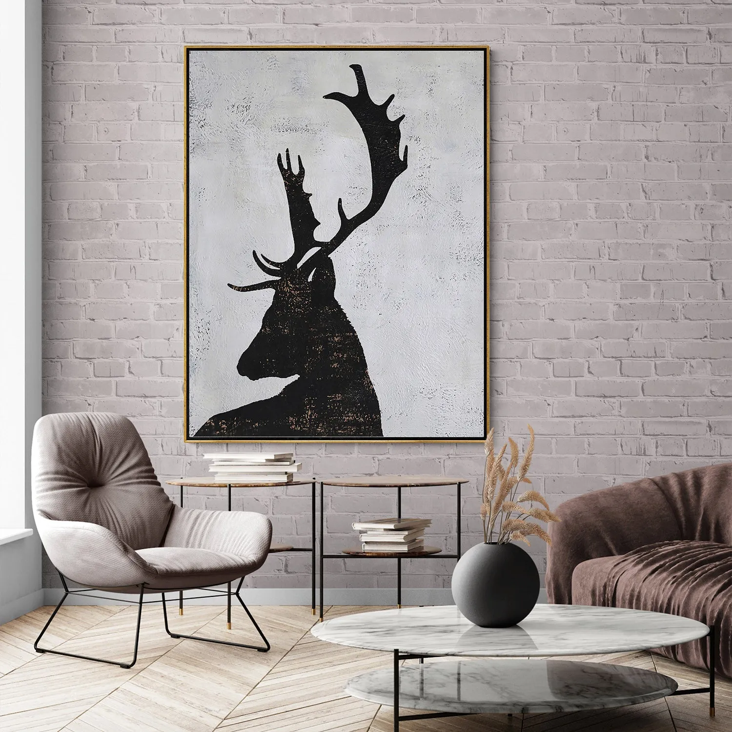 Vertical Minimalist Deer Painting H241V