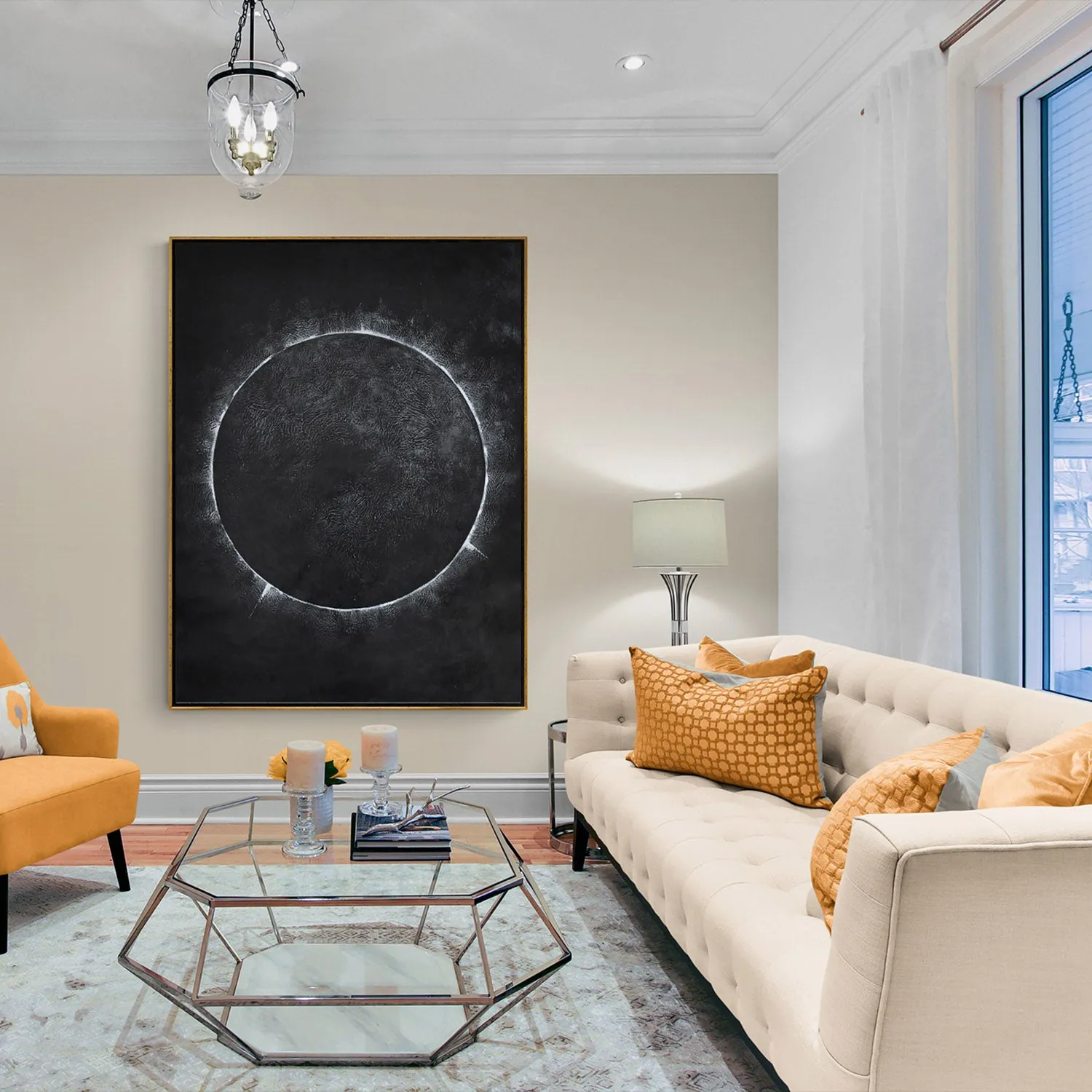 Vertical Minimalist solar eclipse painting H13V