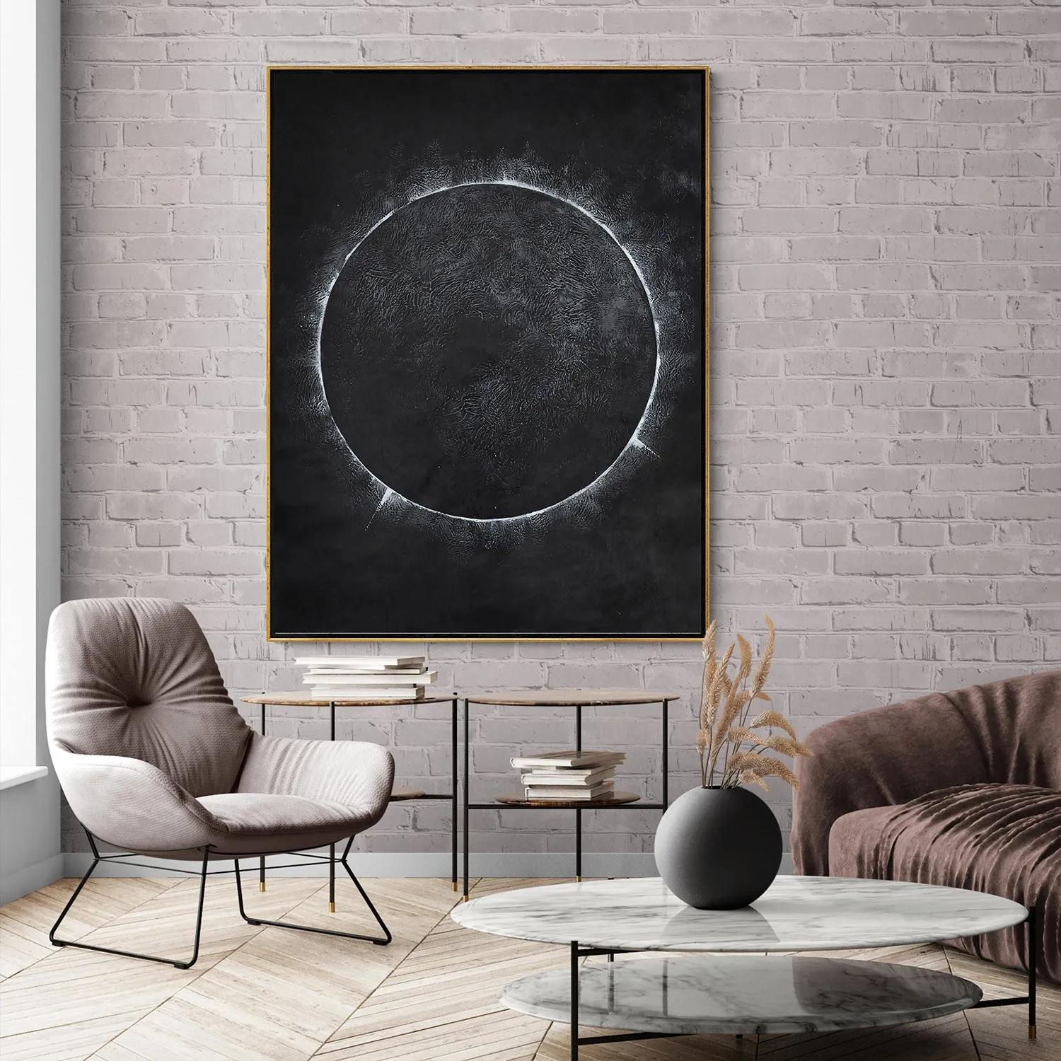 Vertical Minimalist solar eclipse painting H13V