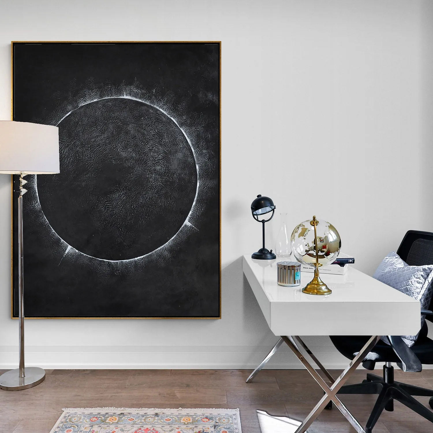 Vertical Minimalist solar eclipse painting H13V