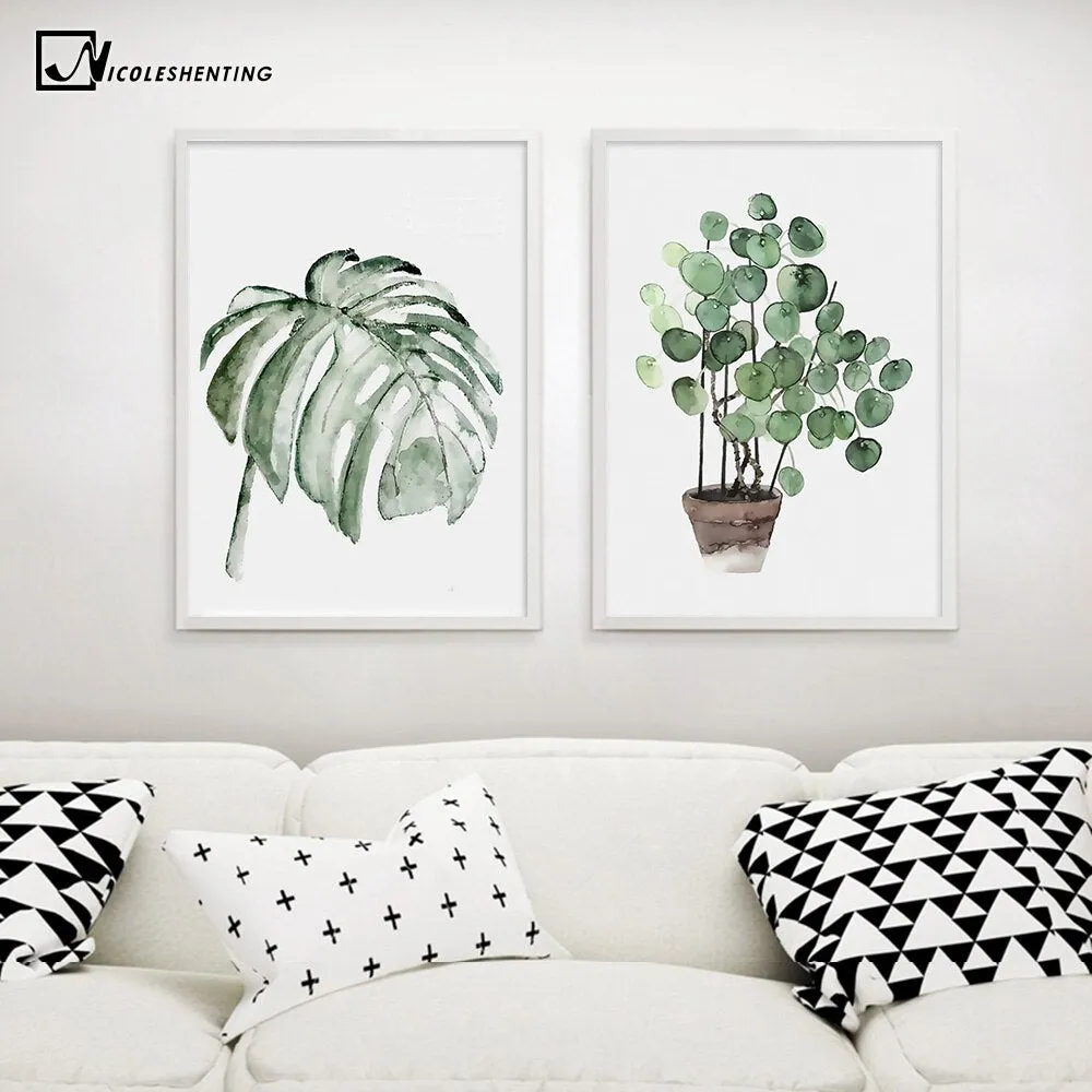 Watercolor Plant Leaves Poster Wall Art
