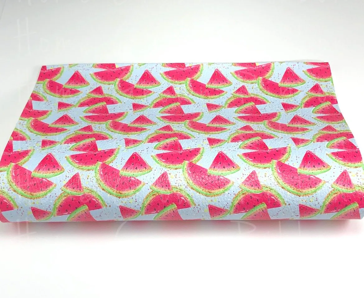 Watermelon Slices on Blue Faux Leather Sheets USDR