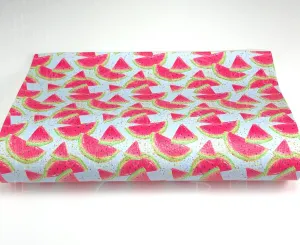 Watermelon Slices on Blue Faux Leather Sheets USDR