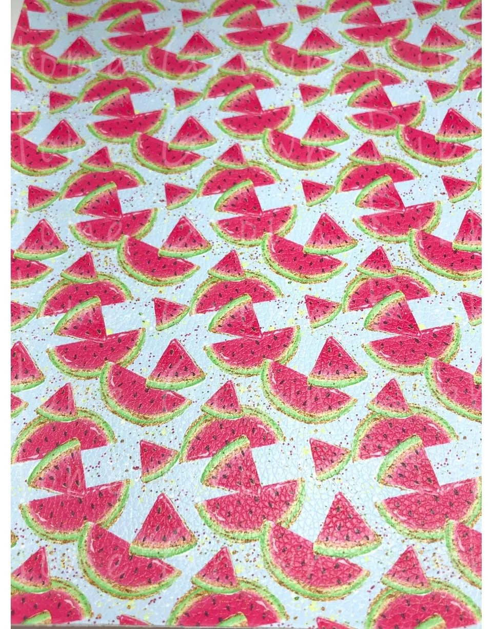Watermelon Slices on Blue Faux Leather Sheets USDR