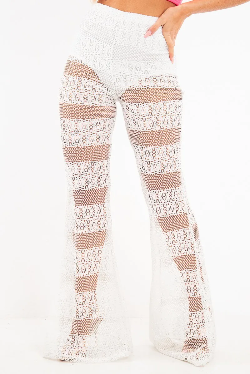 White Crochet Knicker Flared Trousers - Epsie