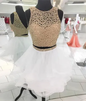 White cute sequin short prom dress, white homecoming dress
