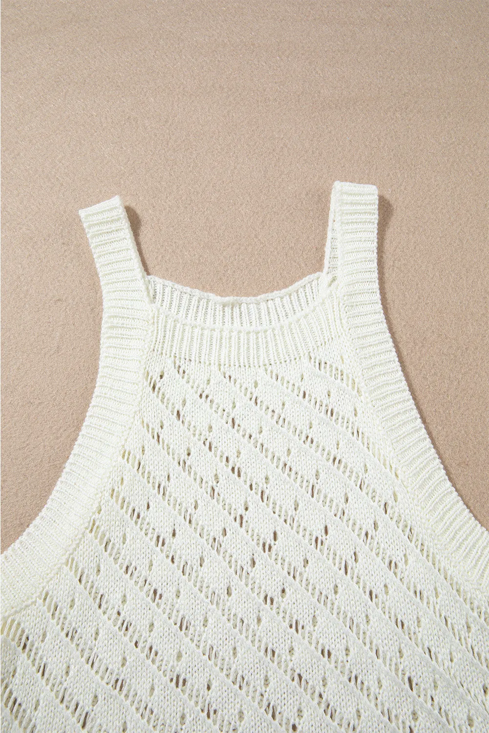 White Hollowed Crochet Cropped 2 Piece Beach Dress